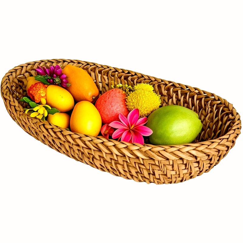 i-lan سلة تقديم الخبز المنسوجة يدويًا من إيلان مجموعة سلال فواكه بيضاوية من الخيزران سلة تقديم الخبز لتخزين الطعام للخبز والوجبات الخفيفة والخضروات بني طبيعي S 10