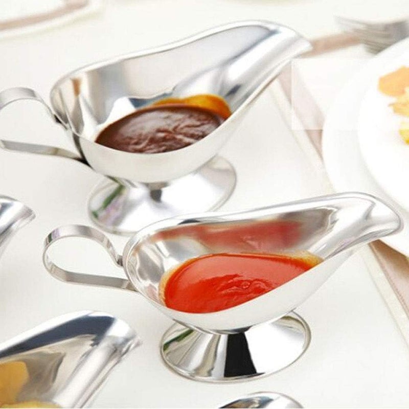 AUDBUA Seasoning Cup,Stainless Steel Kitchen Tableware Black Pepper Salt Gravy Ketchup Container Sauce Boat Sauce Plate(8 oz) - Image 3
