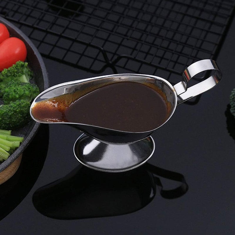 AUDBUA Seasoning Cup,Stainless Steel Kitchen Tableware Black Pepper Salt Gravy Ketchup Container Sauce Boat Sauce Plate(8 oz) - Image 5