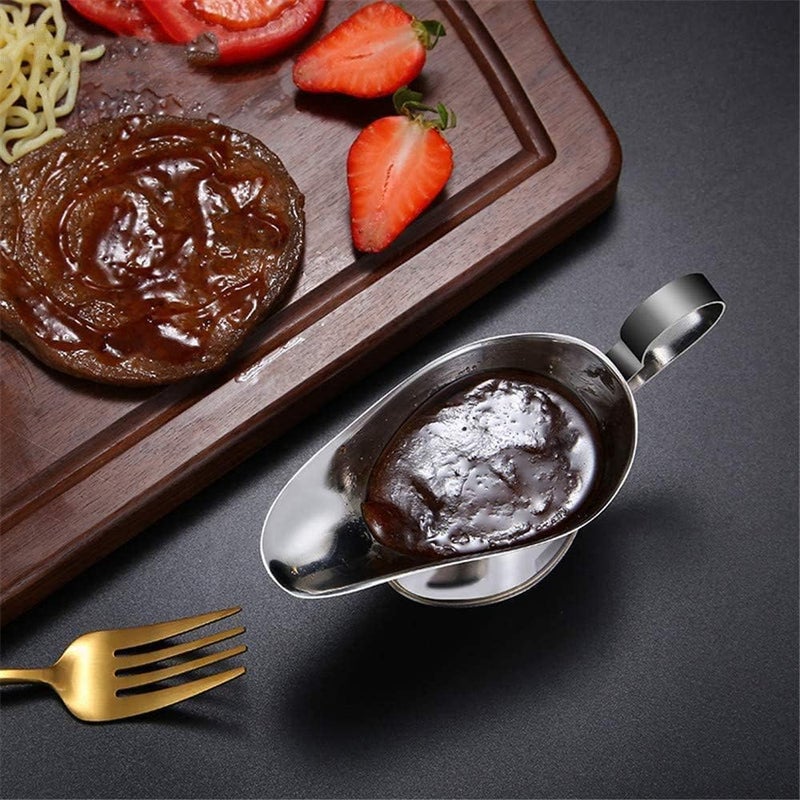 AUDBUA Seasoning Cup,Stainless Steel Kitchen Tableware Black Pepper Salt Gravy Ketchup Container Sauce Boat Sauce Plate(8 oz) - Image 2