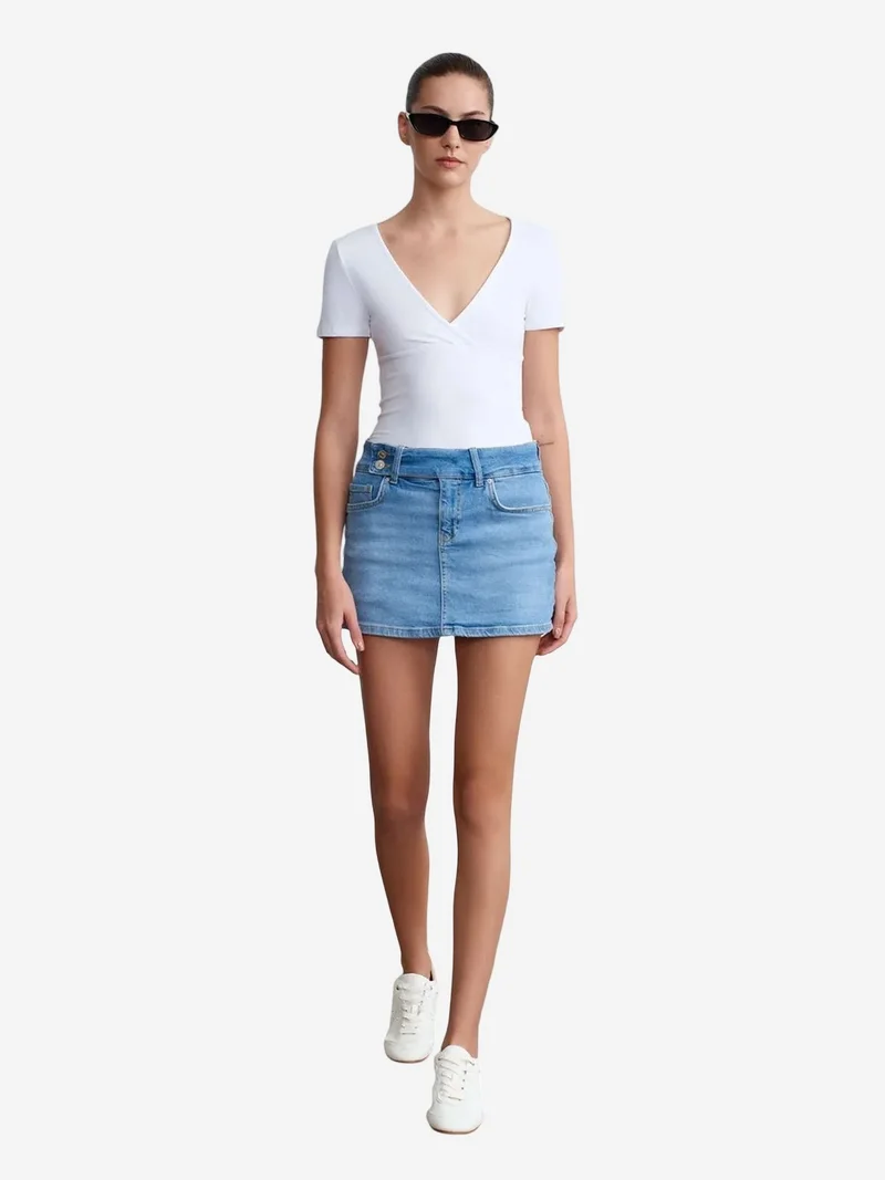 ديلفين DILVIN High-Waist Denim Mini Skirt With Belt