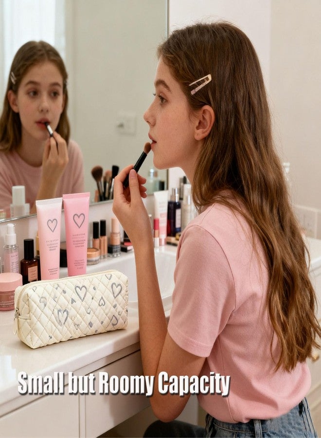 HABUAETY Makeup bag Small Make Up Pouch for Purse Simple Women Girls Heart Cosmetic Bags - Image 3