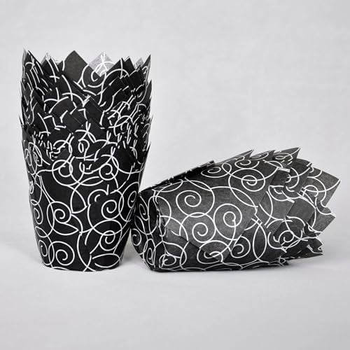 QLSmypkg Muffin Greaseproof paper Baking cupcake cups, 2"(Bottom diameter) x 3-1/2"(Height) Black Fancy Floral Print Tulip Baking Cup Case of 125 pcs (125, Standard) - Image 3