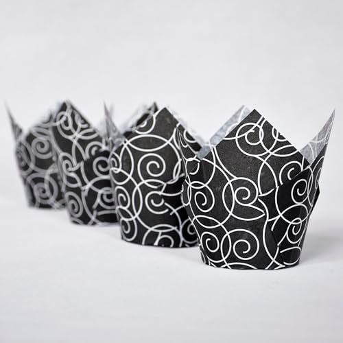 QLSmypkg Muffin Greaseproof paper Baking cupcake cups, 2"(Bottom diameter) x 3-1/2"(Height) Black Fancy Floral Print Tulip Baking Cup Case of 125 pcs (125, Standard) - Image 4