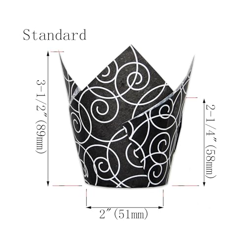 QLSmypkg Muffin Greaseproof paper Baking cupcake cups, 2"(Bottom diameter) x 3-1/2"(Height) Black Fancy Floral Print Tulip Baking Cup Case of 125 pcs (125, Standard) - Image 2