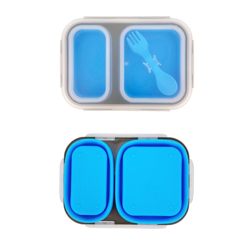 Lunbengo 2 Compartments Collapsible Airtight Bento Box with Ideal Portion 600ml & 450ml and 2 in 1 Spoon & Fork  Food Grade Silicone Lunch Container for Adults Work Travel  Microwave Safe - Image 5