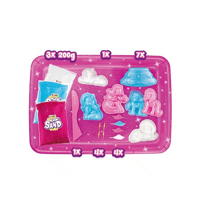 Craze Magic Sand Unicorn Playset with 3 Colored Sand Packs, 7 Molds, Wings Horns, Creative Fun - 600g - Image 4