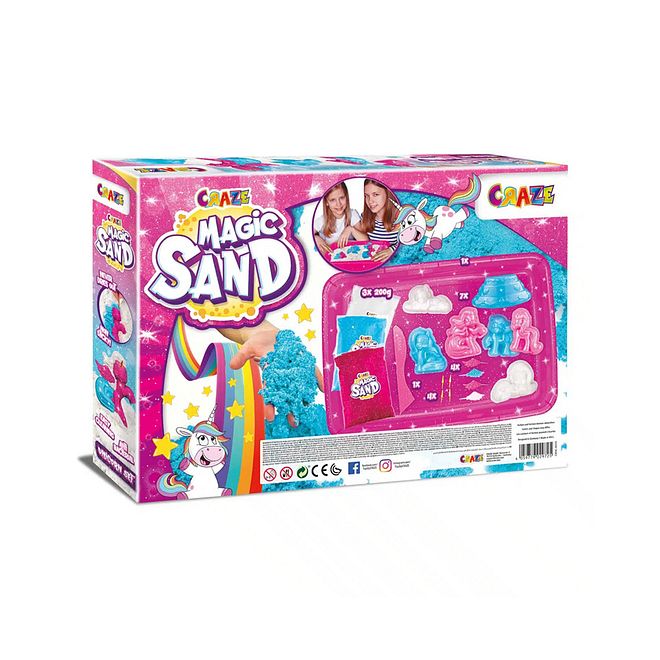 Craze Magic Sand Unicorn Playset with 3 Colored Sand Packs, 7 Molds, Wings Horns, Creative Fun - 600g - Image 3