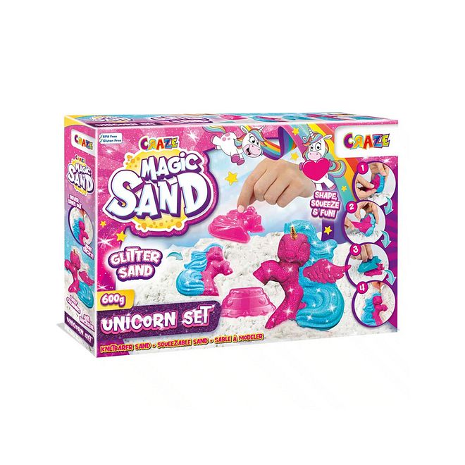 Craze Magic Sand Unicorn Playset with 3 Colored Sand Packs, 7 Molds, Wings Horns, Creative Fun - 600g - Image 2