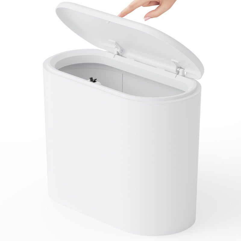 Yieach White 3.17 Gallon Slim Small Bathroom Trash Can with Lid,12L Plastic Thin Trashcans and Covered Wastebasket,Pet or Dog Proof Garbage Can for Bedroom,Rv,Dorm,Office and Lidded Bathroom Trashcan - Image 1