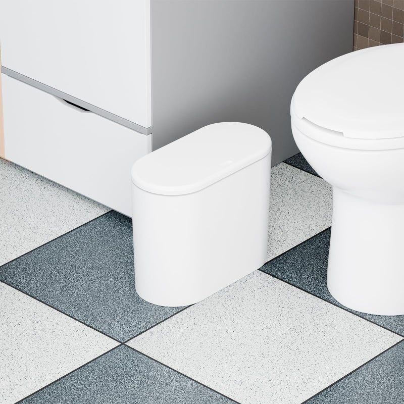 Yieach White 3.17 Gallon Slim Small Bathroom Trash Can with Lid,12L Plastic Thin Trashcans and Covered Wastebasket,Pet or Dog Proof Garbage Can for Bedroom,Rv,Dorm,Office and Lidded Bathroom Trashcan - Image 2