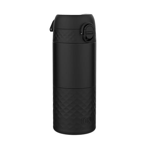Ion8 Insulated Travel Mug 360 ml12 oz Leak Proof Triple Lock Secure SpillFree in Transit Hygienic Cover EasytoClean Perfect OnTheGo Black Stainless Steel - Image 1