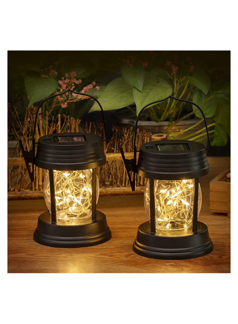 GGEROU Solar Lantern Hanging Solar Lights Outdoor,2 Pack Solar Powered Waterproof Led Lanterns Table Lamp Vintage Design  - Image 1