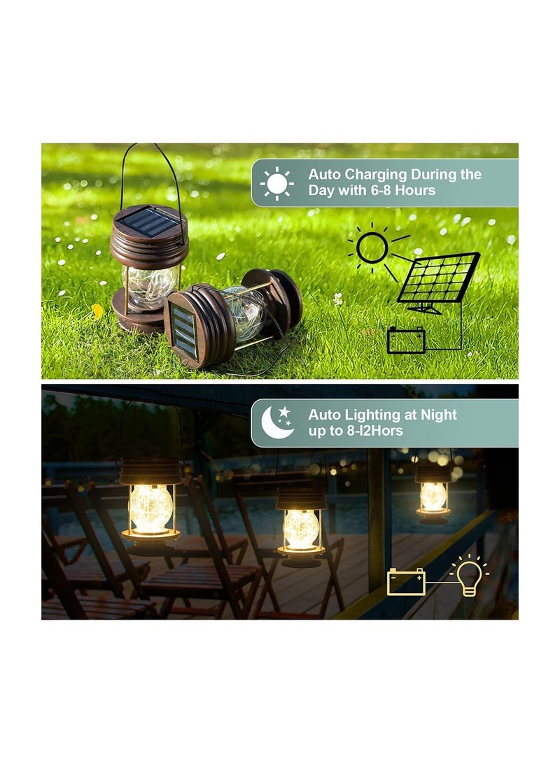 GGEROU Solar Lantern Hanging Solar Lights Outdoor,2 Pack Solar Powered Waterproof Led Lanterns Table Lamp Vintage Design  - Image 4