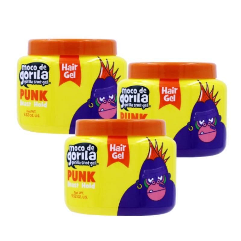 Moco de Gorila Punk, Hair Styling Gel, Gives your Hairstyle a Long-Lasting Effect, Reactivate with Water, High Fixation, 3-Pack of 9.52 Oz Each, 3 Jars - Image 1