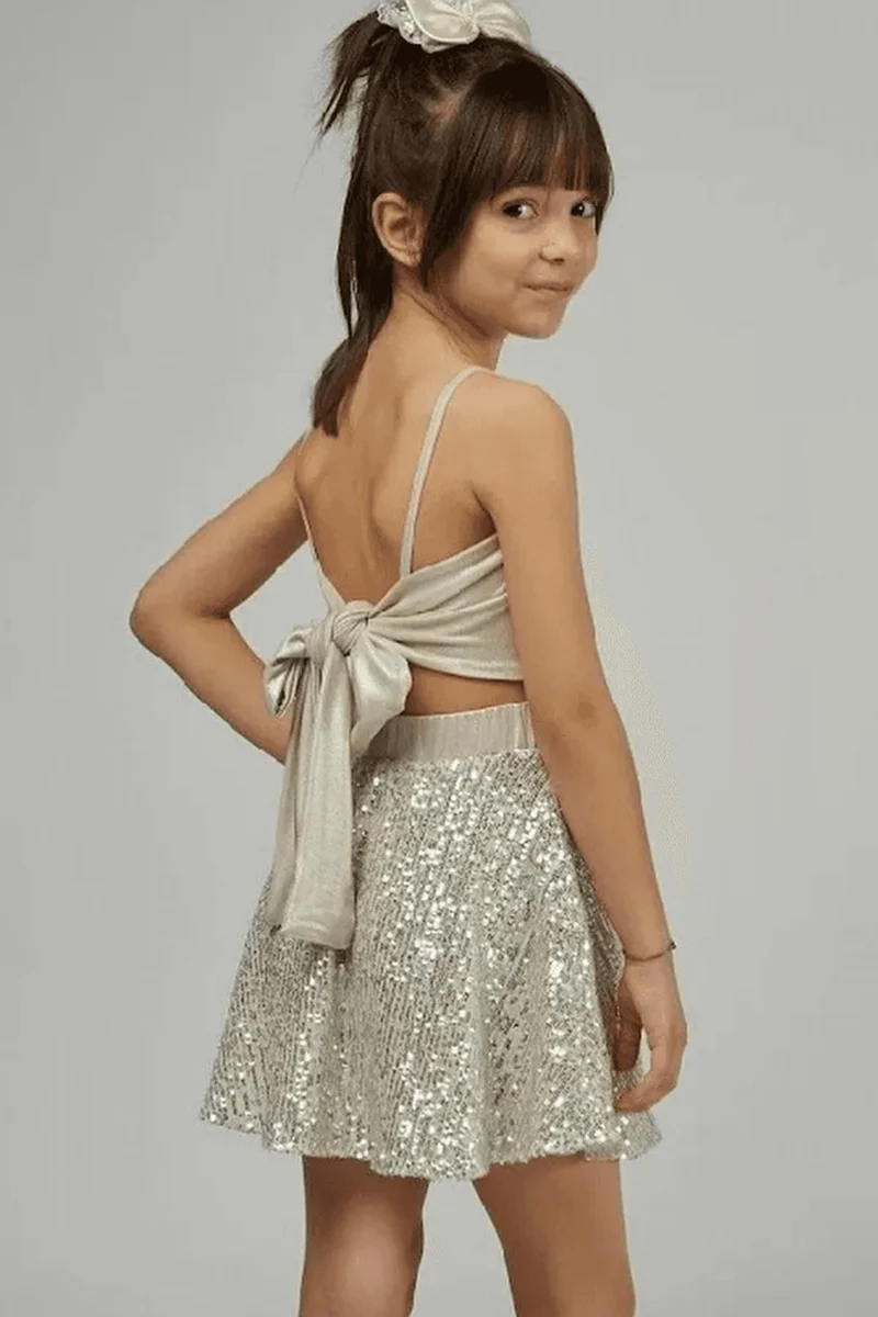 Masho Trend Sequined Strap Crop Model Girl's Dress - Graduation Prom Dress - Prom Costume