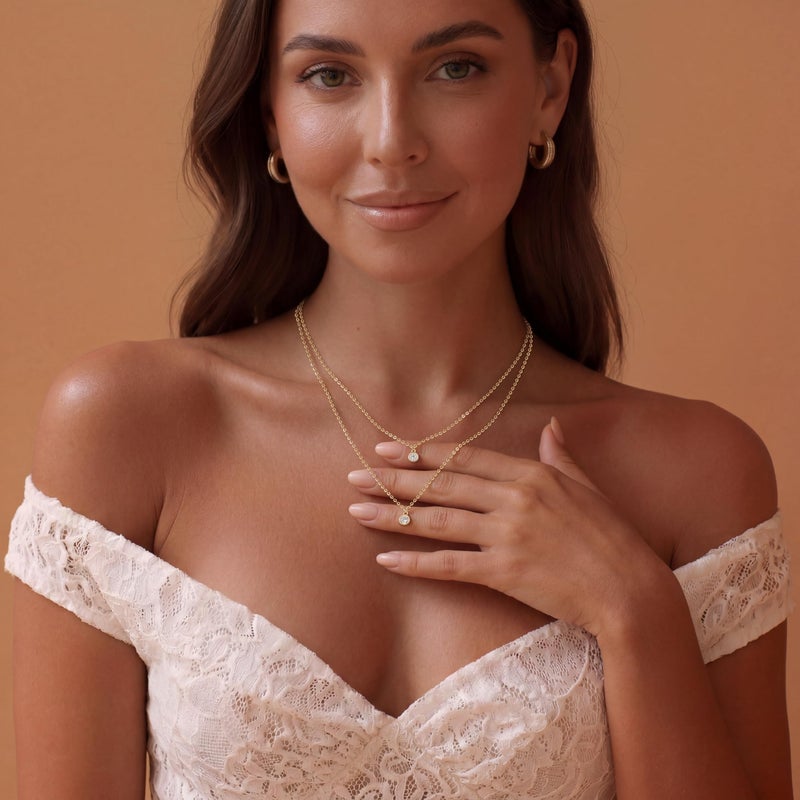 Tewiky Layered 14k Gold Plated Necklaces for Women, Dainty Solitaire Cubic Zirconia Stacked Simple Trendy Layered Choker Necklaces Jewelry - Image 4