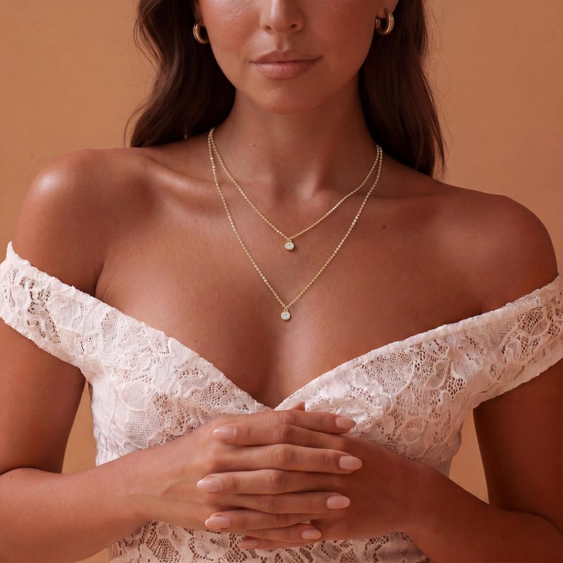 Tewiky Layered 14k Gold Plated Necklaces for Women, Dainty Solitaire Cubic Zirconia Stacked Simple Trendy Layered Choker Necklaces Jewelry - Image 2