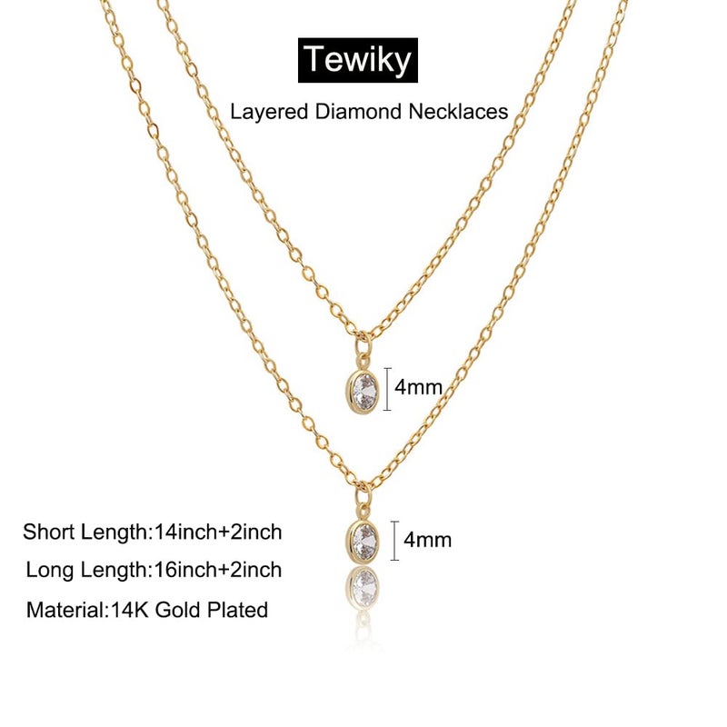 Tewiky Layered 14k Gold Plated Necklaces for Women, Dainty Solitaire Cubic Zirconia Stacked Simple Trendy Layered Choker Necklaces Jewelry - Image 5