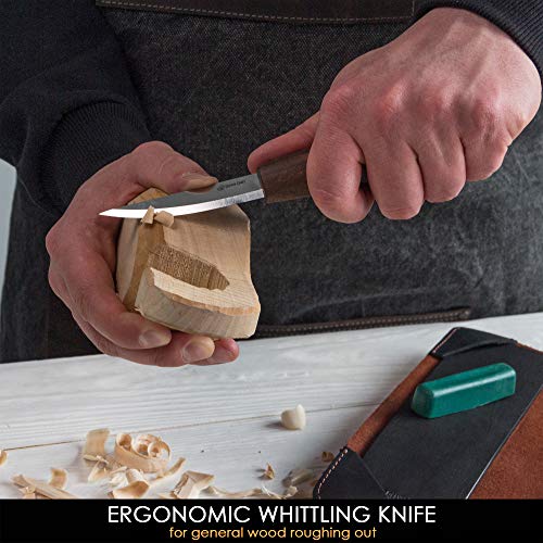 BeaverCraft Wood Spoon Carving Tools Kit S14x Deluxe - Whittling Tools Set Includes Sloyd Wood Carving Knife, Hook Knife, Gouge, Leather Roll-Up Case & Leather strop with Polishing Compound - Image 5