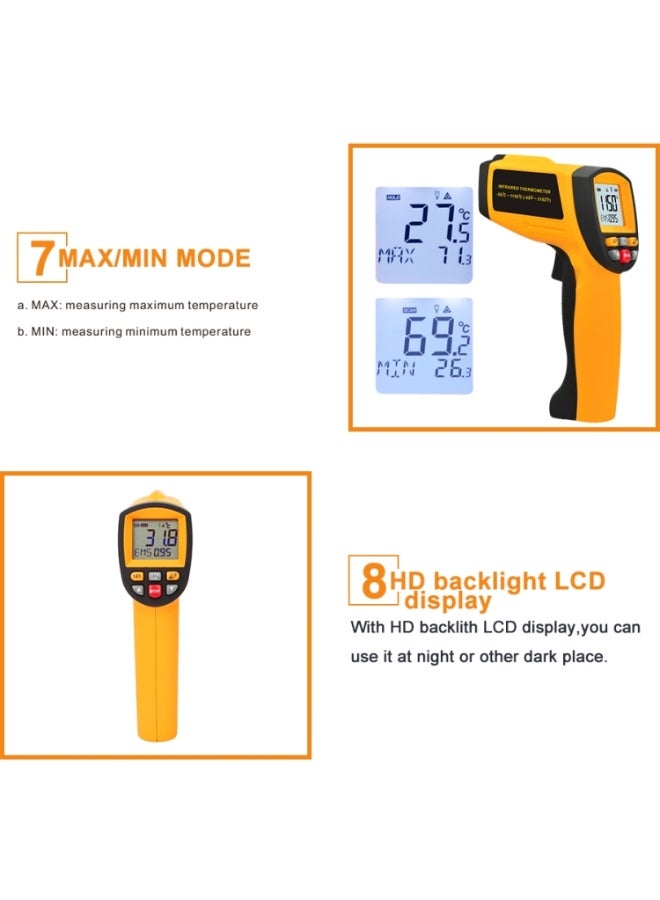 بينيتيك جهاز قياس درجة الحرارة بالأشعة تحت الحمراء GM1150 بنسبة تركيز 50:1، يقيس من ‎-18 إلى ‎1150 درجة مئوية، مزود بشاشة LCD رقمية لقياس الحرارة الصناعية (Pyrometer) مع إمكانية ضبط معامل الانبعاث من ‎0.1 إلى ‎1EM - Image 5