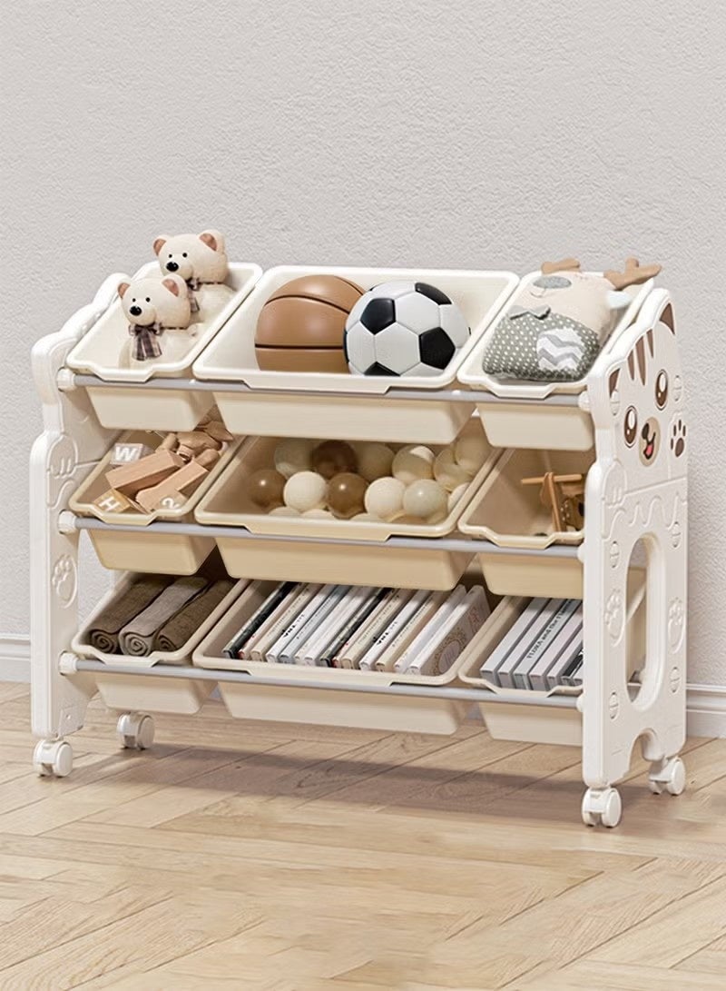 GOOTOY Kids Toy Storage Rack Chest for Nursery,Large Capacity Kids Toy Storage Organizer Rack with Wheels, Movable Books & Toys Storage Cabinet with Bins. - Image 1