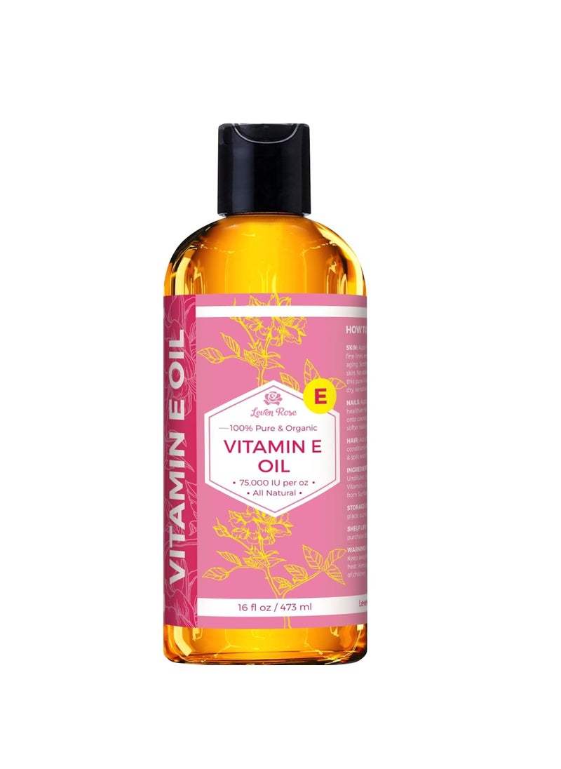 Leven Rose Leven Rose Bulk Vitamin E Oil 75000 IU per oz 100 Natural Organic Pure Vitamin E Oil for Skin Face Hair and Nails 16 oz 