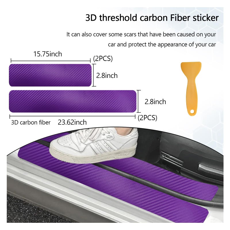 Dickno 4 PCS Car Door Sill Protector, 3D Carbon Fiber Auto Door Entry Edge Guard Protection Trim, Anti-Scratch Threshold Cover Strips, Sill Protection Sticker for Car SUV Truck (Purple) - Image 2