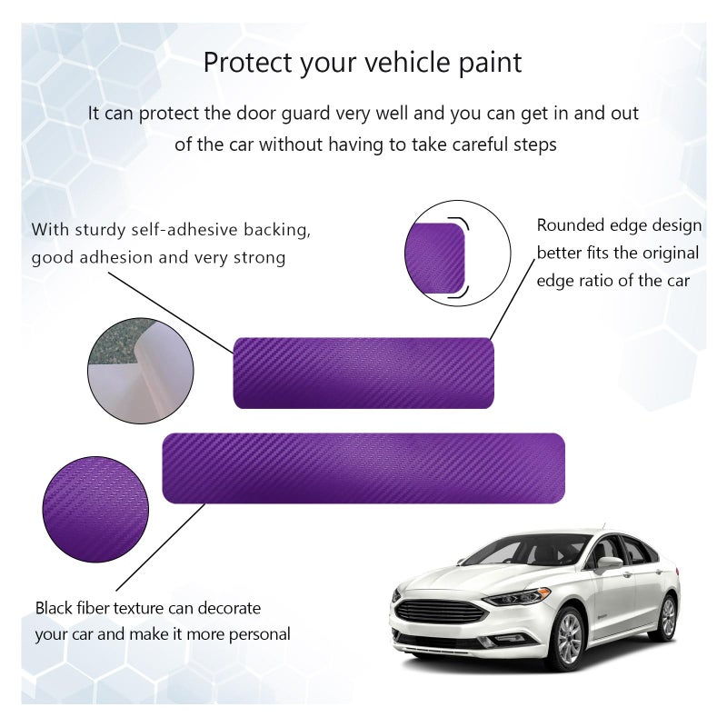 Dickno 4 PCS Car Door Sill Protector, 3D Carbon Fiber Auto Door Entry Edge Guard Protection Trim, Anti-Scratch Threshold Cover Strips, Sill Protection Sticker for Car SUV Truck (Purple) - Image 4