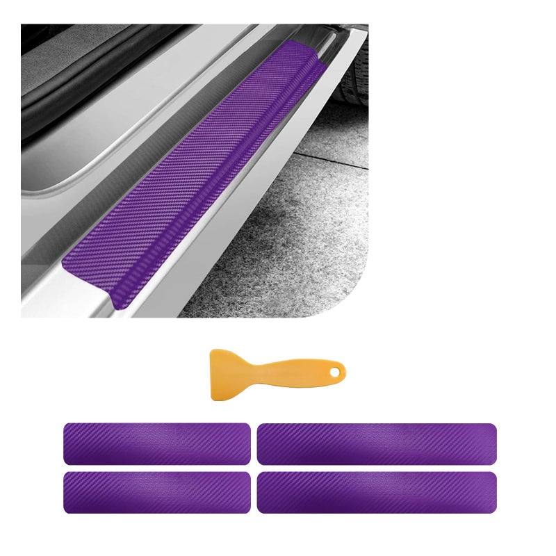Dickno 4 PCS Car Door Sill Protector, 3D Carbon Fiber Auto Door Entry Edge Guard Protection Trim, Anti-Scratch Threshold Cover Strips, Sill Protection Sticker for Car SUV Truck (Purple) - Image 1