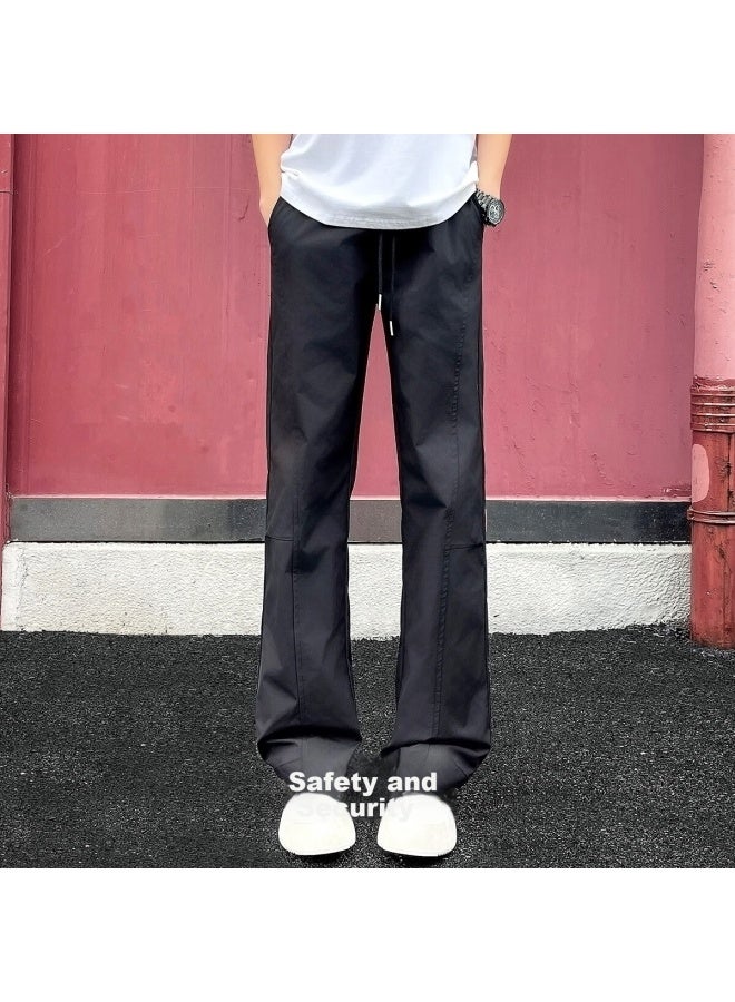 Foss Phil Men's Summer Thin High Street Curved Blade Casual Straight Slim Fit Long Pants K1108 Black 2XL - Image 1