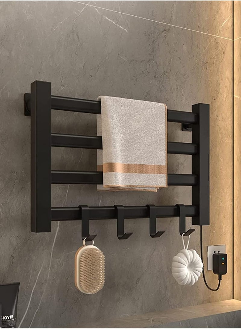 والالا سخان مناشف كهربائي، سكة مناشف رادياتير، سكة مناشف معدنية مُدفأة بأربع طبقات، رف مناشف حراري بدرجة حرارة 55 درجة مئوية، رف تخزين حمام مقاوم للماء مثبت على الحائط مع خطاف - Image 1