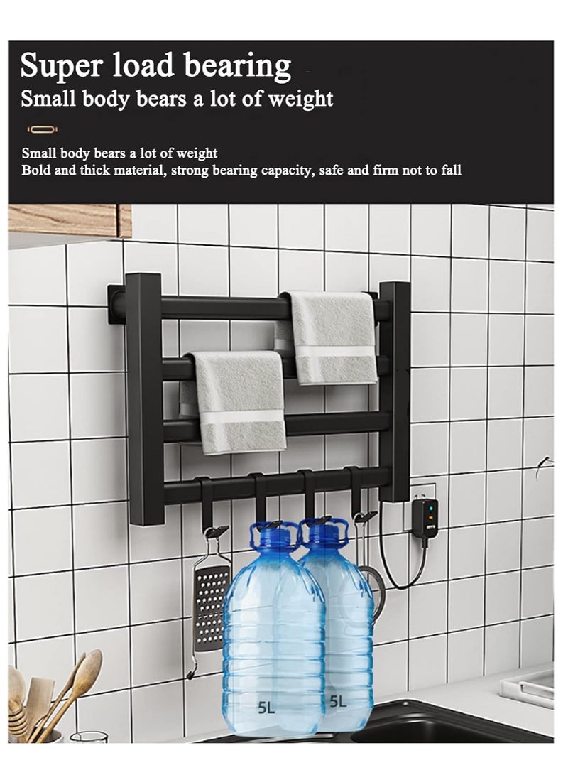 والالا سخان مناشف كهربائي، سكة مناشف رادياتير، سكة مناشف معدنية مُدفأة بأربع طبقات، رف مناشف حراري بدرجة حرارة 55 درجة مئوية، رف تخزين حمام مقاوم للماء مثبت على الحائط مع خطاف - Image 4