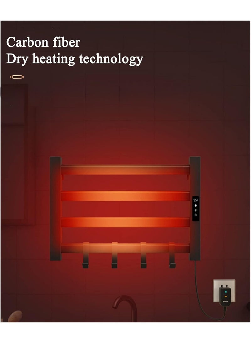 والالا سخان مناشف كهربائي، سكة مناشف رادياتير، سكة مناشف معدنية مُدفأة بأربع طبقات، رف مناشف حراري بدرجة حرارة 55 درجة مئوية، رف تخزين حمام مقاوم للماء مثبت على الحائط مع خطاف - Image 5