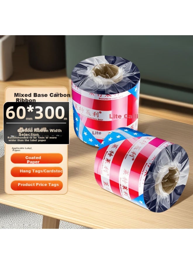 Literely 60mm*300m Mixed Base Wax Ribbon Universal Thermal Transfer Barcode Printer Ribbon