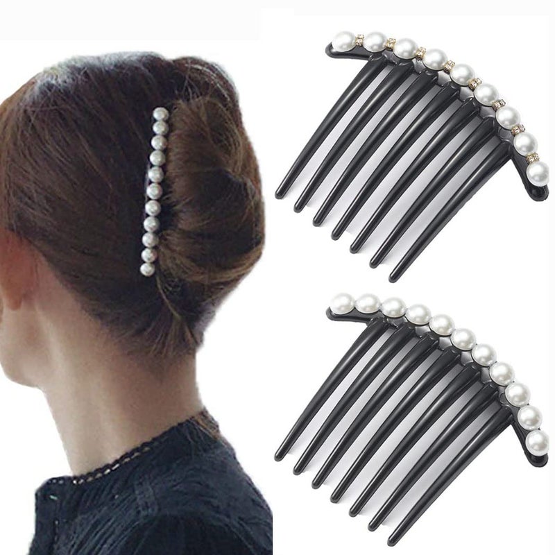 JONKY JONKY Black French Twist Hair Comb Clips Pearl Decorative Hair Combs Women for Accessories Vintage Teeth Hair Tool Pack of 2