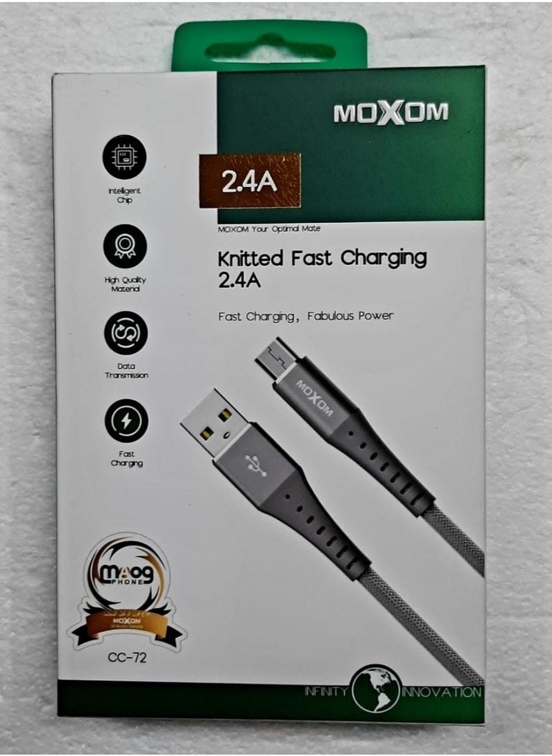 MOXOM - Knitted Fast Charging 2.4A, Fast Charging, Fabulous Power, Type-C 1M Cable - Image 1