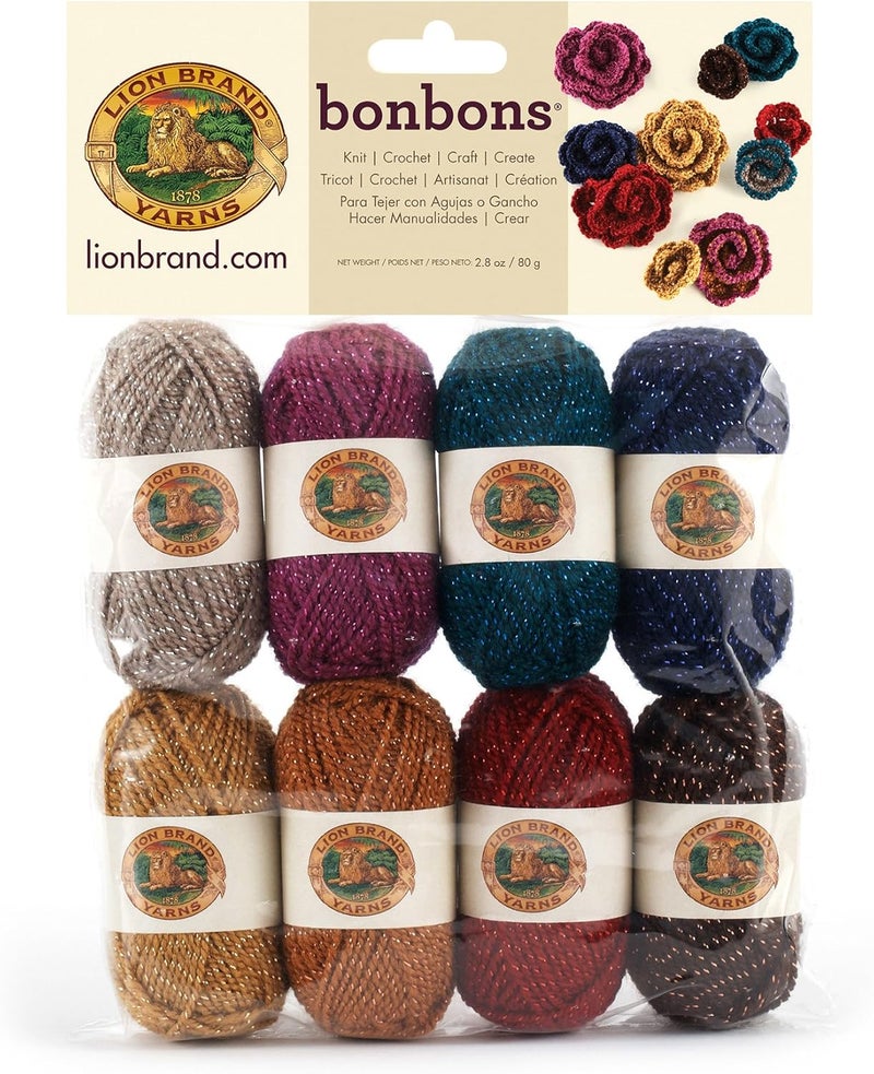 Lion Brand Yarn BonBons Pack Party - 8 Mini Skeins of Colorful Acrylic Yarn for Knitting and Crocheting - Image 1