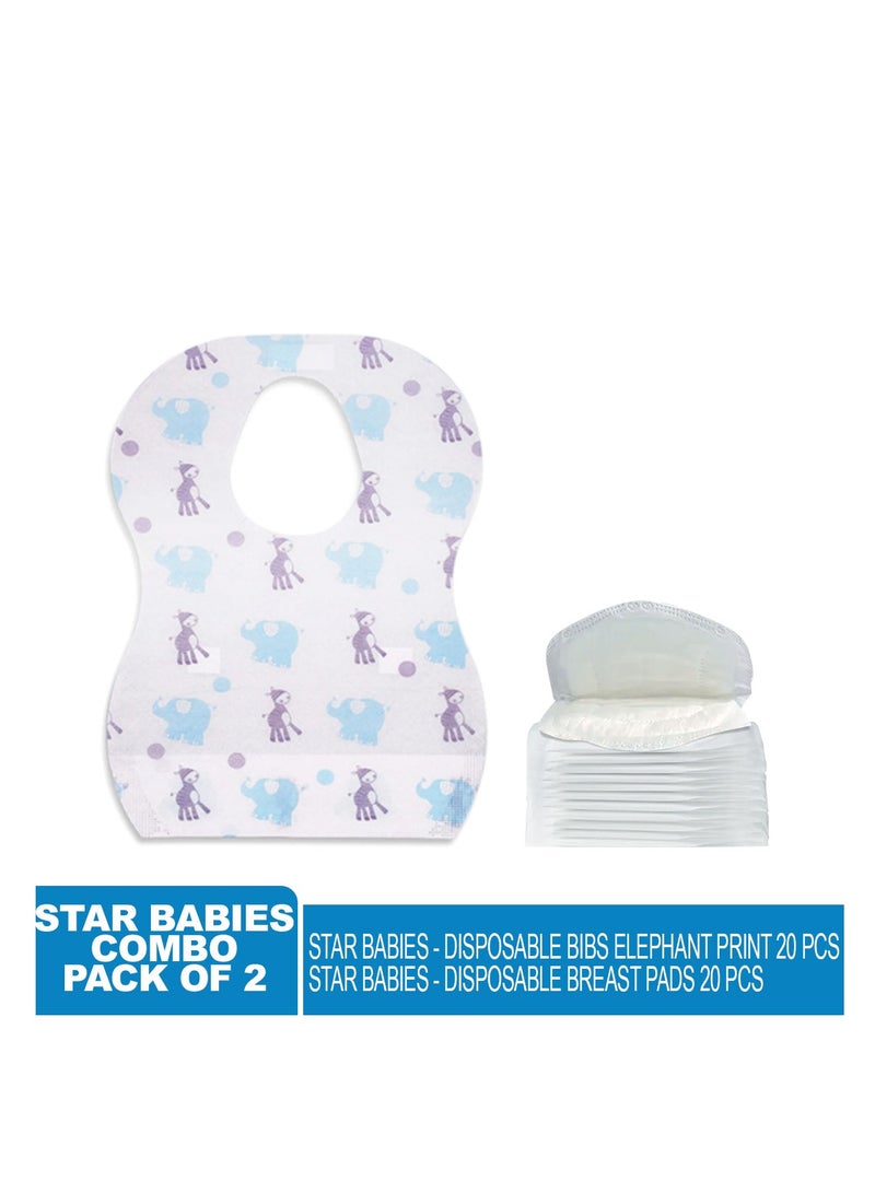 Star Babies - Combo Pack of 2- Disposable Bibs Elephant Print (20 Pcs) with Breast Pad - Image 2