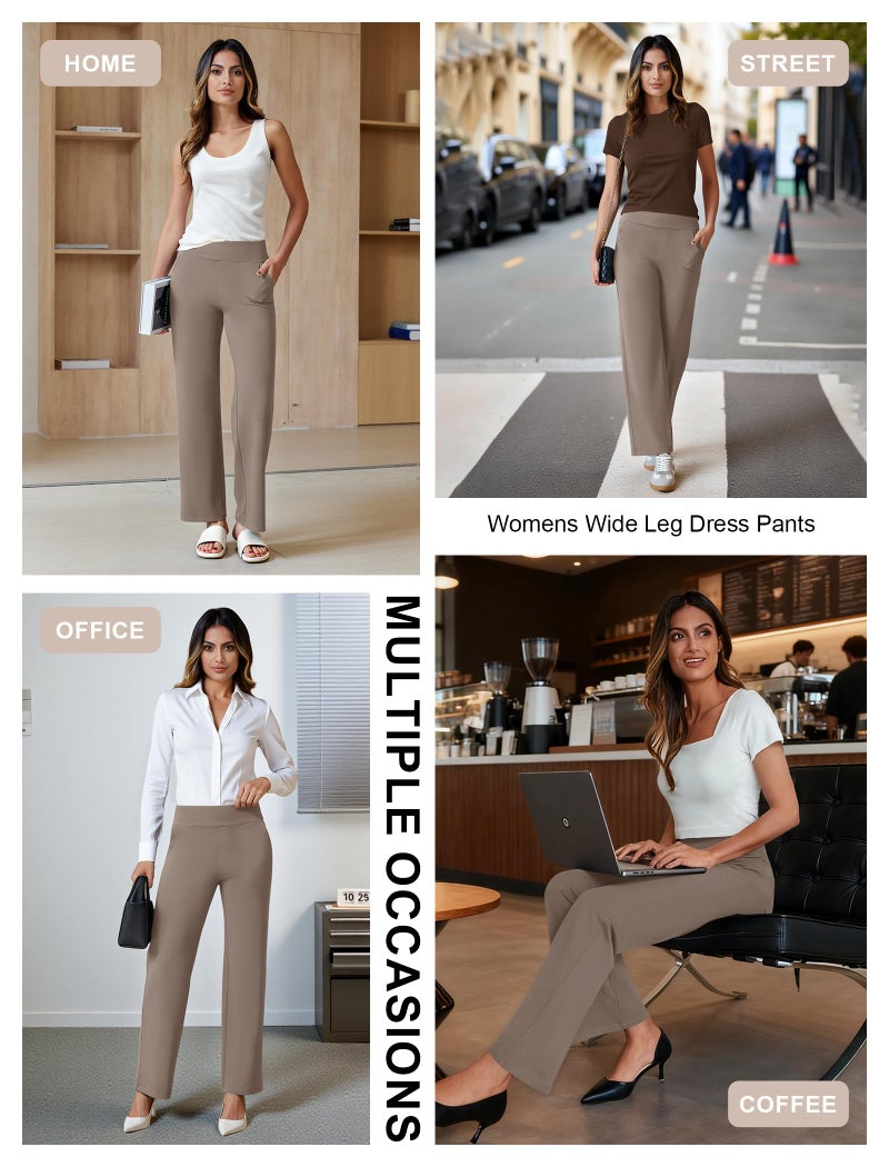FireSwan Womens Dress Pants Stretchy Wide Leg Work Pants Business Casual Trousers Pull On Office Slacks with 4 Pockets - Image 5