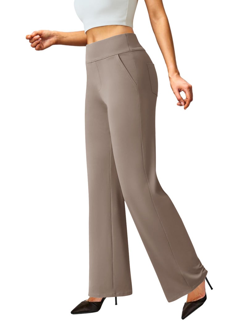FireSwan Womens Dress Pants Stretchy Wide Leg Work Pants Business Casual Trousers Pull On Office Slacks with 4 Pockets - Image 1