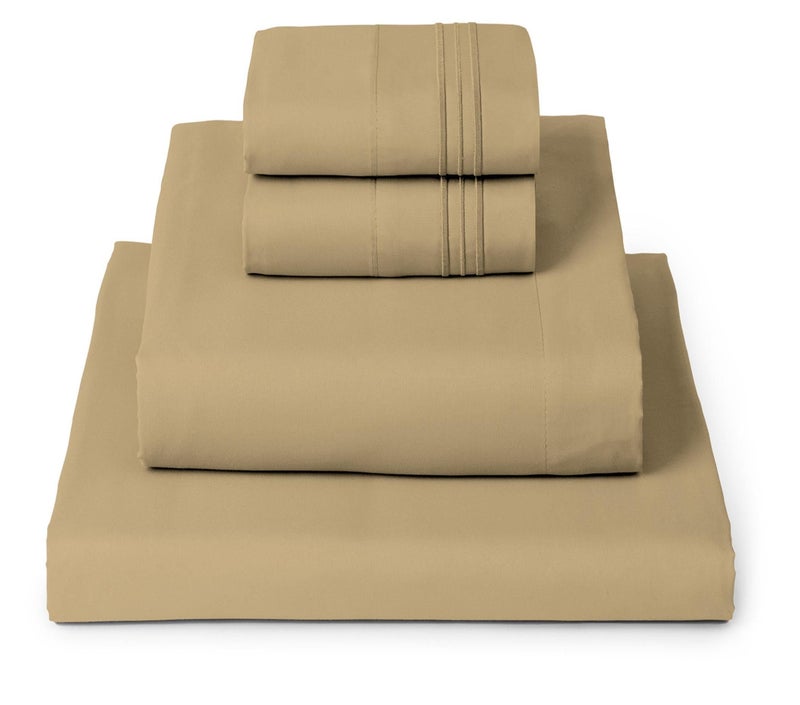 Mellanni California King Sheets Set - 4 PC Iconic Collection Bedding - Hotel Luxury, Extra Soft, Cooling Bed Sheets - Wrinkle, Fade, Stain Resistant (Cal King, Gold) - Image 1