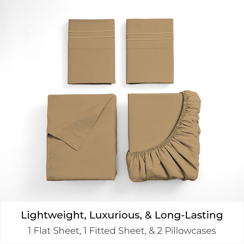 Mellanni California King Sheets Set - 4 PC Iconic Collection Bedding - Hotel Luxury, Extra Soft, Cooling Bed Sheets - Wrinkle, Fade, Stain Resistant (Cal King, Gold) - Image 3
