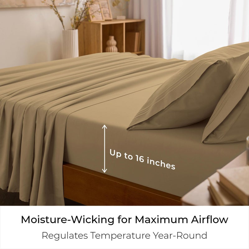Mellanni California King Sheets Set - 4 PC Iconic Collection Bedding - Hotel Luxury, Extra Soft, Cooling Bed Sheets - Wrinkle, Fade, Stain Resistant (Cal King, Gold) - Image 4