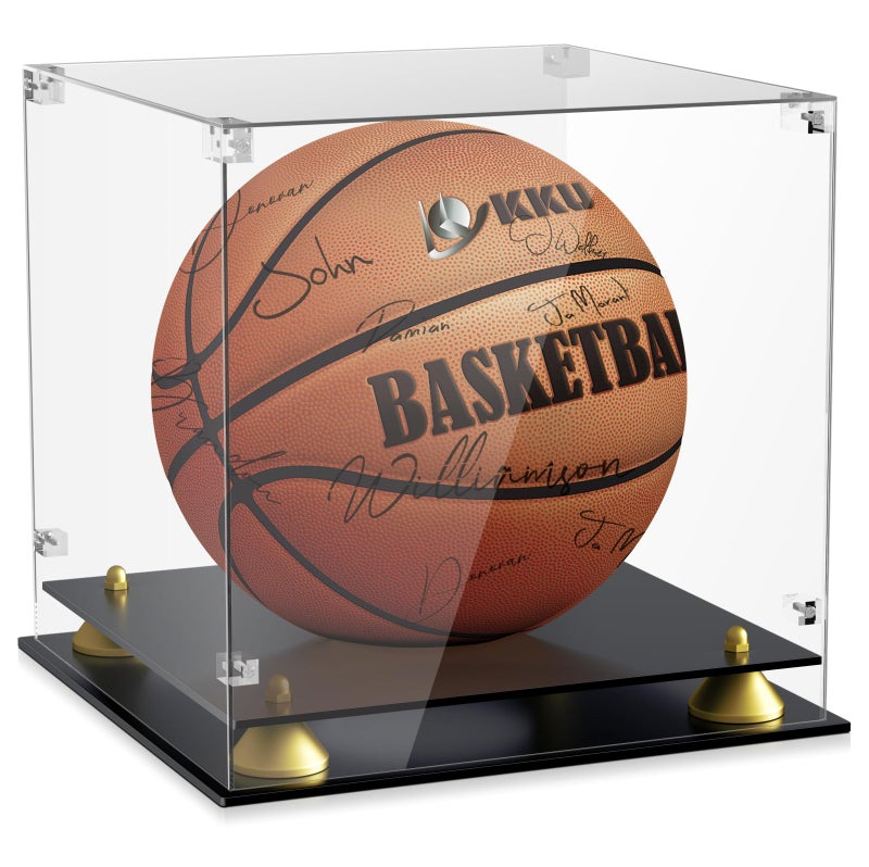 KKU Acrylic Basketball Display Case Clear Full Size Basketball Case Display Double Tier Black Basketball Display Stand for Autographed Basketball Display Watch The Video to Assemble