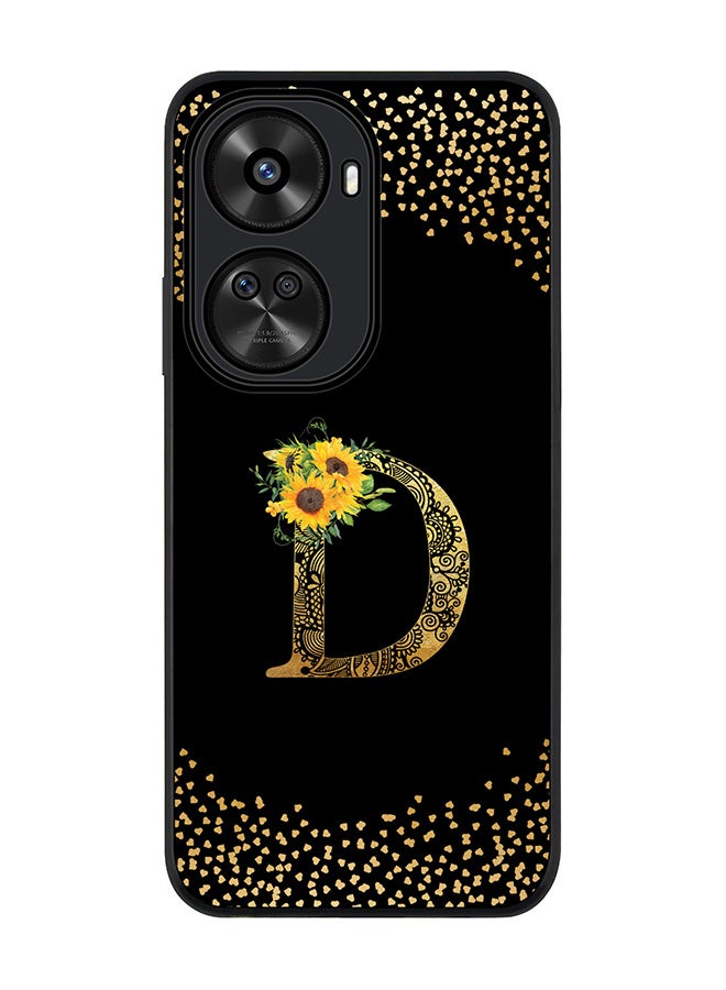 Stylizedd Rugged Black edge case for Huawei nova 12 SE / Huawei nova 11 SE 4G,Slim fit Cover Custom Monogram Initial Letter Floral Pattern Alphabet - D (Black) - Image 1