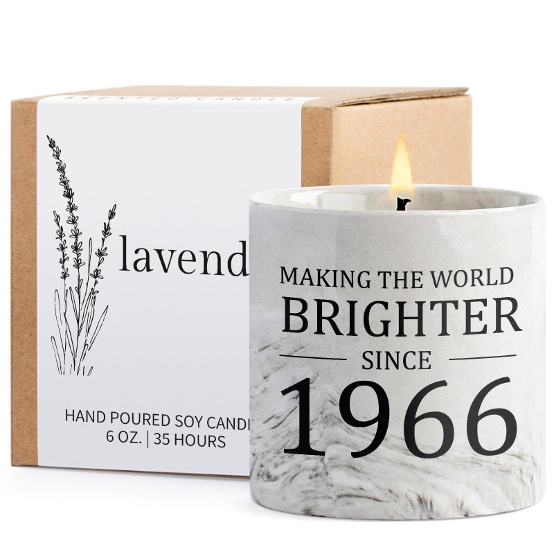 Cituarko 60th Birthday Gifts for Women - 1966 Birthday Gifts for Women Men, 60 Year Old Bday Gift for Her Female, 6oz Sixty Lavender Decor Ceramics Candle - Image 1