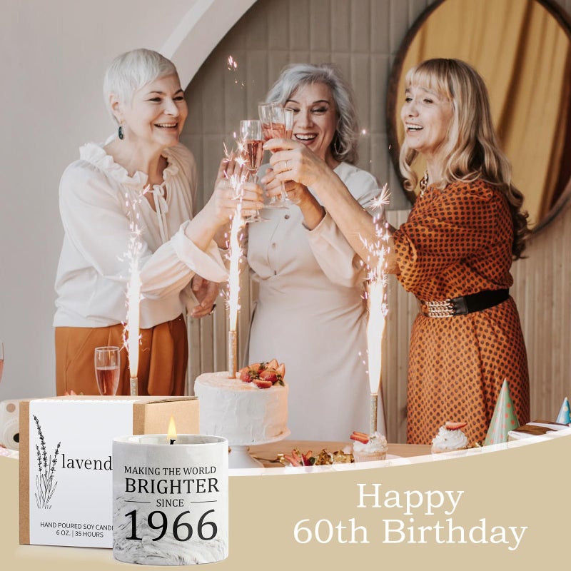 Cituarko 60th Birthday Gifts for Women - 1966 Birthday Gifts for Women Men, 60 Year Old Bday Gift for Her Female, 6oz Sixty Lavender Decor Ceramics Candle - Image 2