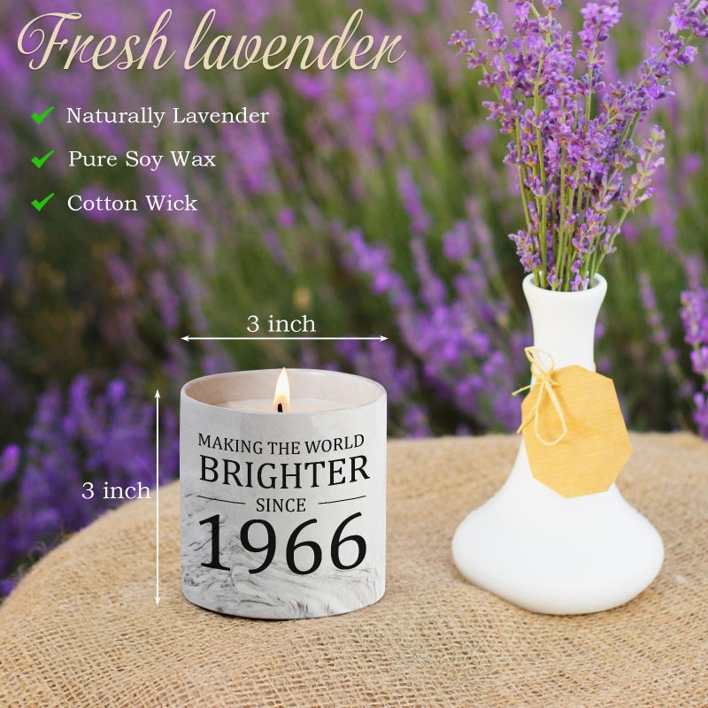 Cituarko 60th Birthday Gifts for Women - 1966 Birthday Gifts for Women Men, 60 Year Old Bday Gift for Her Female, 6oz Sixty Lavender Decor Ceramics Candle - Image 3