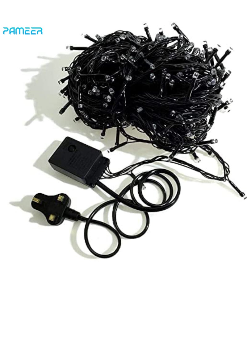 PAMEER - Warm White LED String Lights Black Wire Plug-in 45ft 198 LEDs String Home Decorative LED Strip for Christmas EID Ramadan Diwali and Wedding Parties Decoration Box Button Control 8 Modes - Image 1